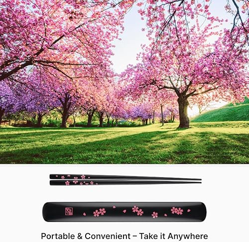 Vista 24 de Palillos japoneses con funda de viaje plástica JapanBargain, Yuzen rojo , Negro & rojo