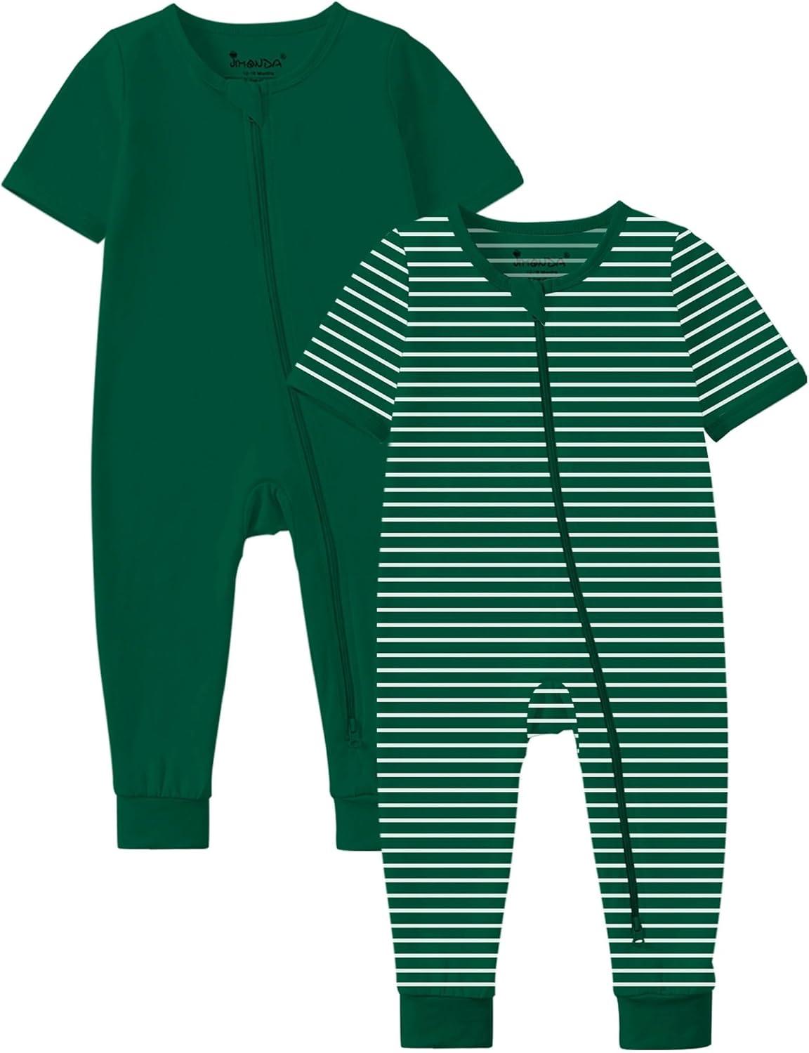 Jimonda Baby Romper 2 Pack Footless Pajamas Short Sleeve Sleepers Baby Boys Girls 2 Way Zipper Pjs Sleep and Play Clothes