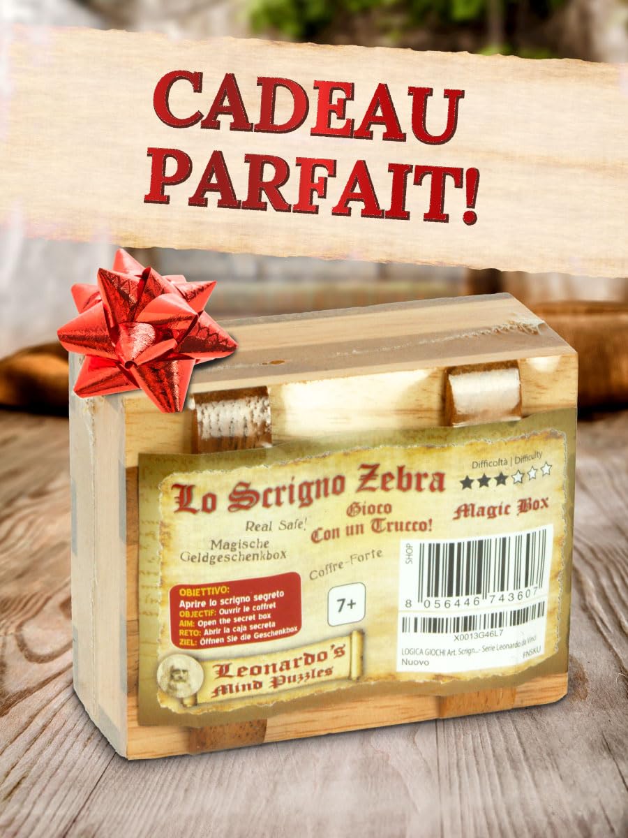 Logica Jeux Art. Le Coffret Zèbre - Boîte Secrète - Difficultè 3/6 Difficile - Casse-Tête en Bois - Collection Leonardo da Vinci