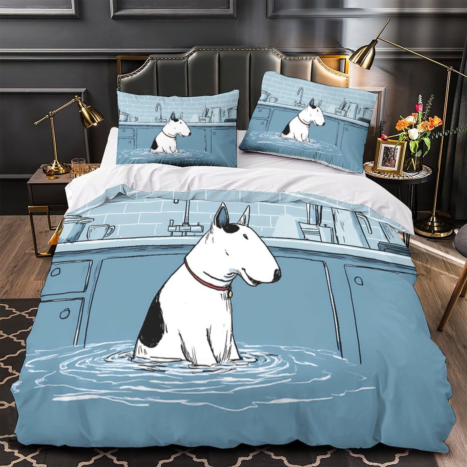 MMDASBVPE Dog in Kitchen Quilt Cover 3D Design Printed Hotel Quality 3-Piece Bedding Set Zipper Comforter Cover Premium Breathable for Teens Adults Kids Women Girls Boys Youth Single（135x200cm）