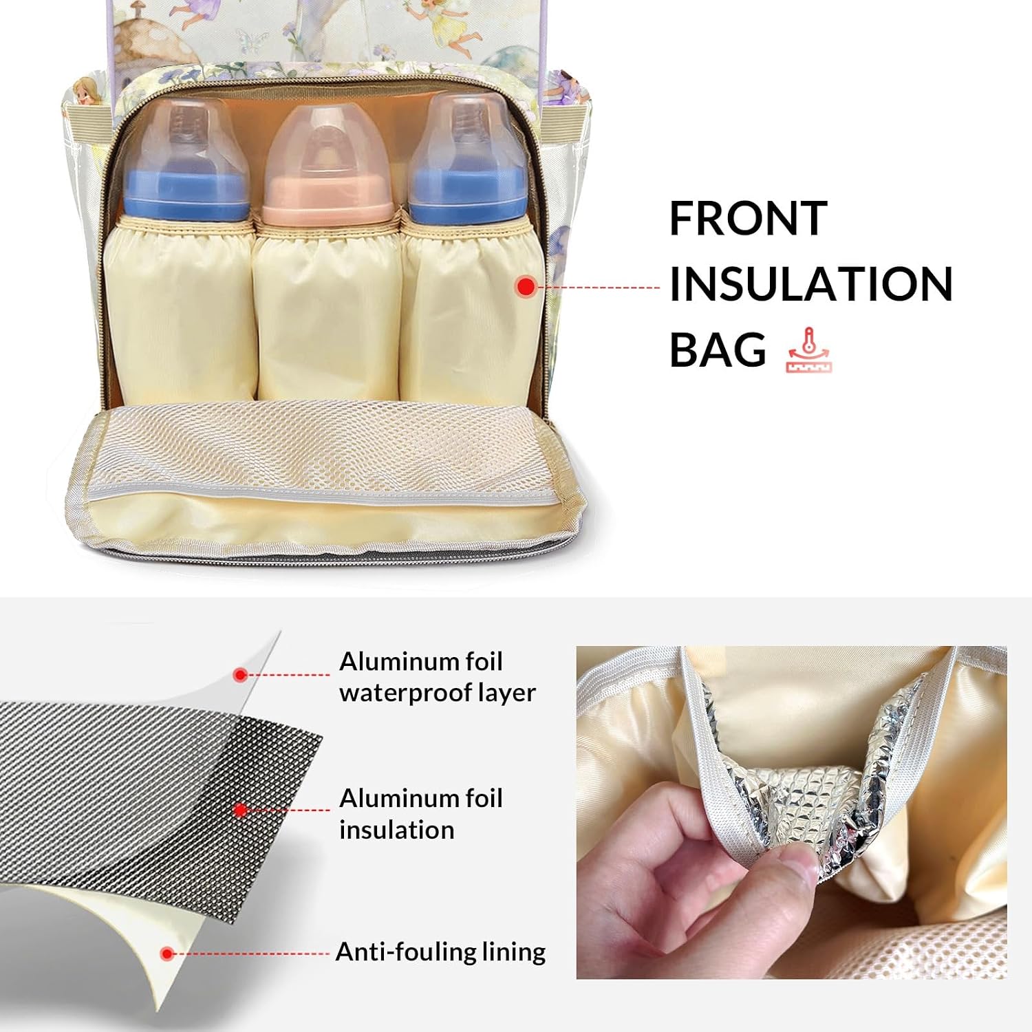 Personalized Large Capacity Violet Mushrooms Floral Fairy Diaper Bags,Custom Name Backpack Casual Daypack Bag Nappy Bag Backpack Gifts for Girls Boys