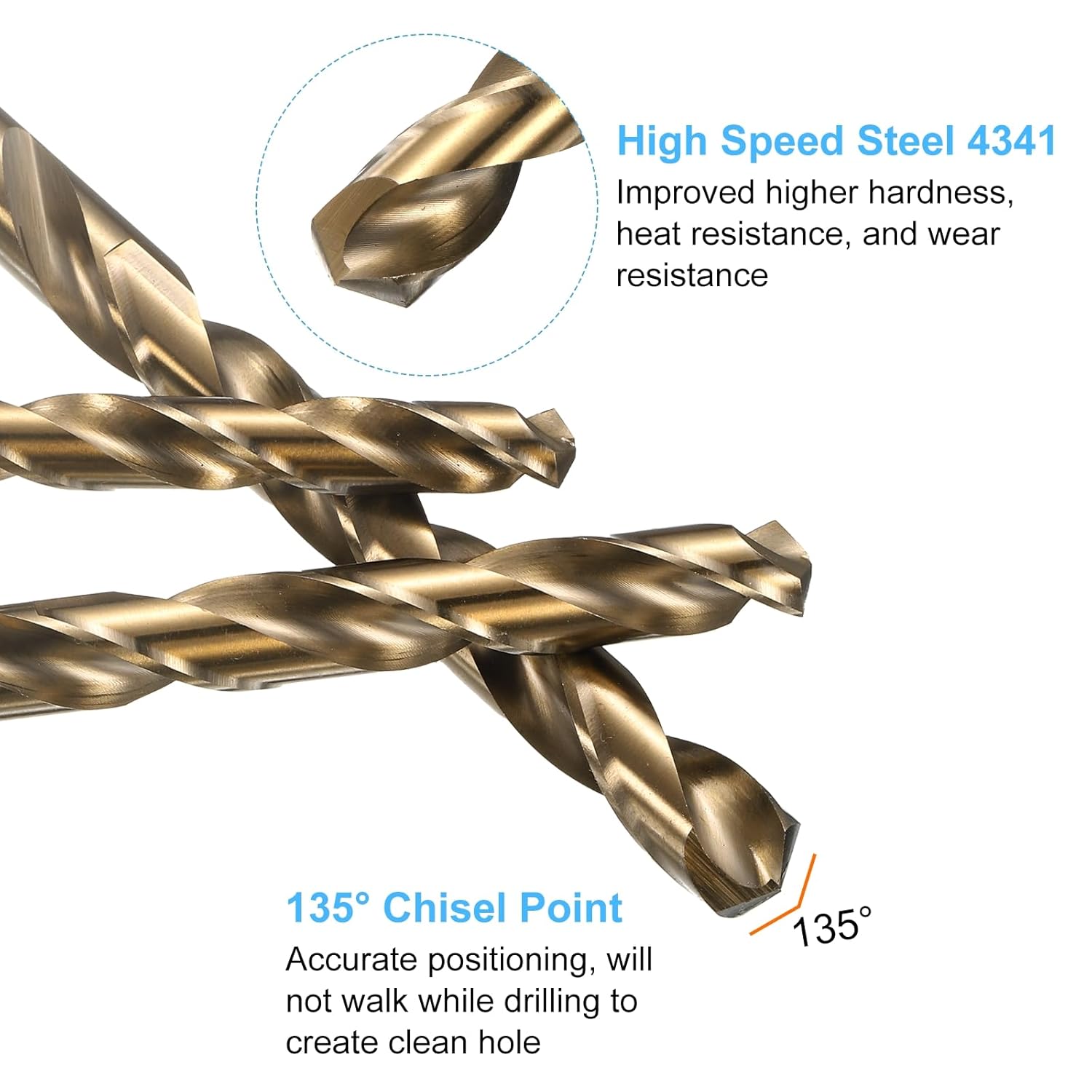 HARFINGTON Twist Drill Bit 29/64“ Dia High-Speed Steel 6542 Reduced Shank 6" Overall Length with Gold Polished Surface for Drilling Hard Metals, Stainless Steel, Alloy Steel