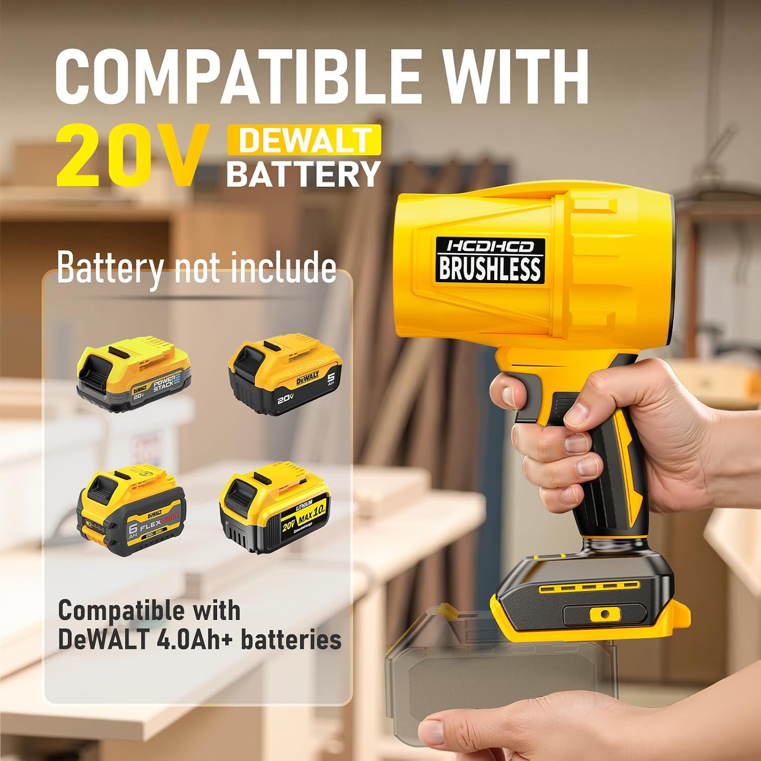 Electric Cordless Leaf Blower for DeWALT 20V Battery, 580,000 RPM Brushless Turbo Jet Blower with 3 Nozzles, Handheld Blower for Patio, Garden, Yard, Leaves, Dust, Garage & Snow Cleaning (Not Battery)