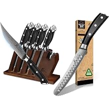 CoquusAid Steak Knives Set of 8 with Block+5 inch Kitchen Utility Knife