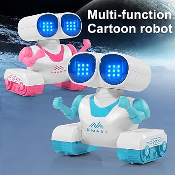 Robot Toys, Rechargeable Remote Control Robot, Intelligent Programmable RC Robots with Auto-Demonstration, Flexible Head and Hands, Music, LED Eyes (Blue)
