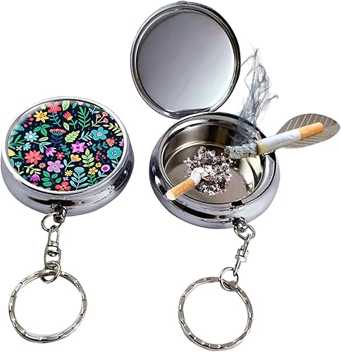 Cenicero de bolsillo portátil, llavero circular de acero inoxidable con desinflador de cigarrillos, soporte personalizado para cenicero para uso