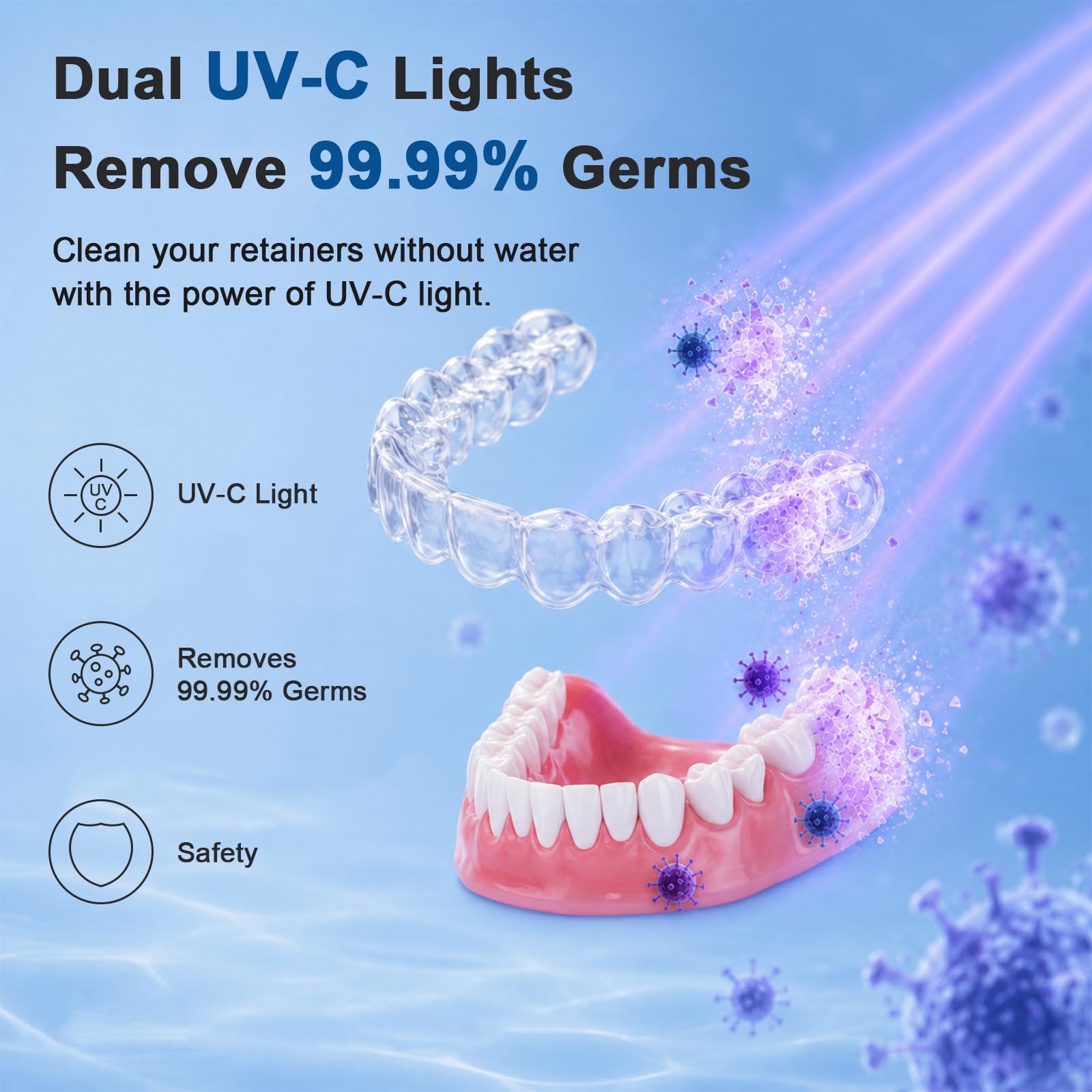 Estuche UV para Prótesis Dentales con Secado por Aire Forzado y Esterilización UV. Ideal para Retenedores, Dentaduras Postizas y Prótesis Dentales,(NO es una máquina de limpieza),Blancas