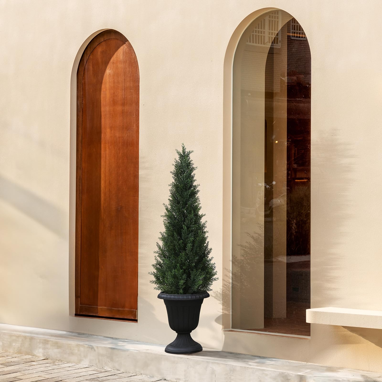Lot de 1 arbre topiaire artificiel de 1,2 m pour extérieur, cyprès artificiel en pot avec lumières, fausses plantes persistantes pour décoration de porche