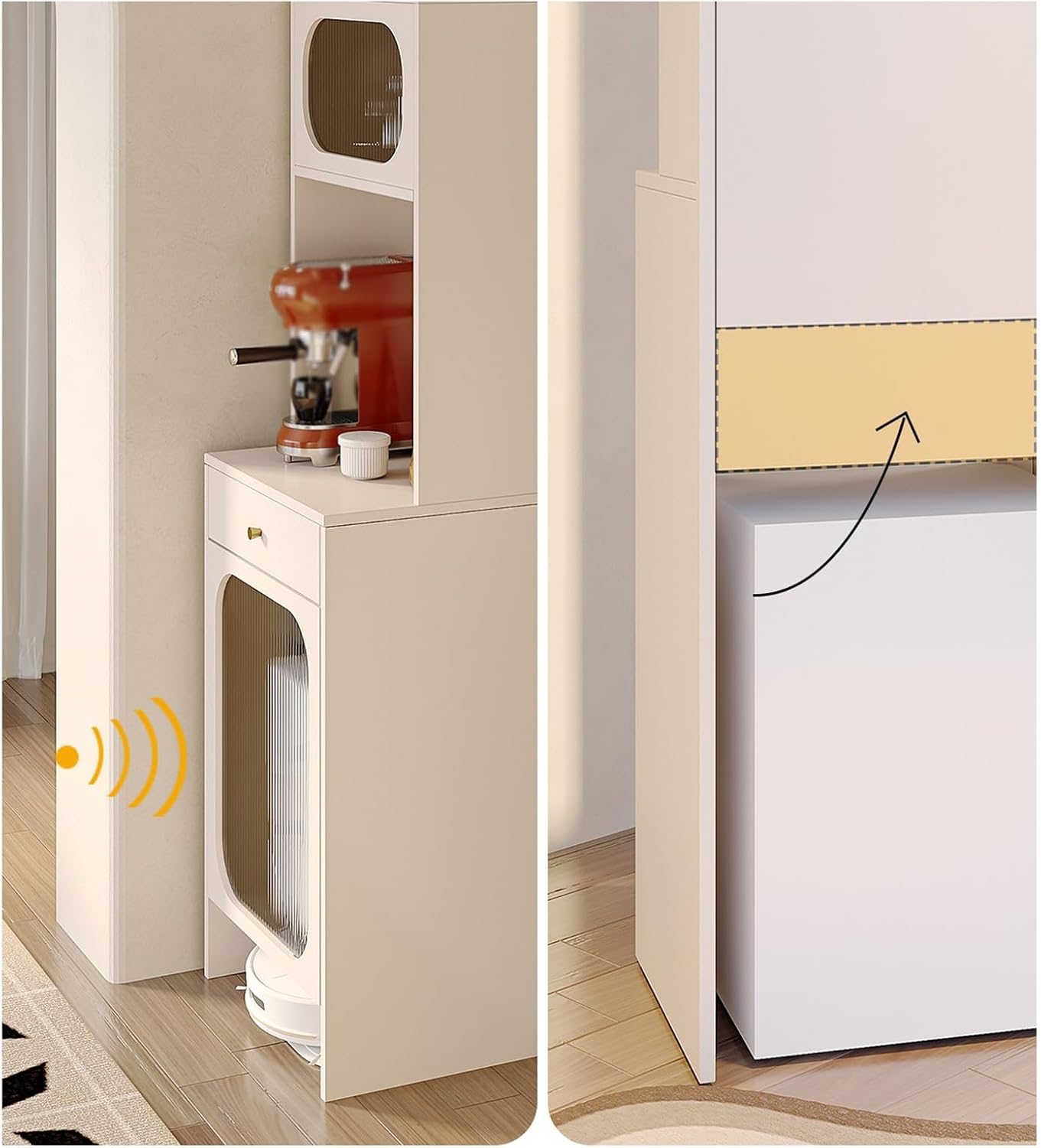 Sweeper Robot Storage Cabinet Sweeper Robot Storage Cabinet Shelf Sweeper Robot Cabinet Above Storage Shelves Sofa Side Cabinet Sideboard Sweeper Organizer(60x55x180cm)