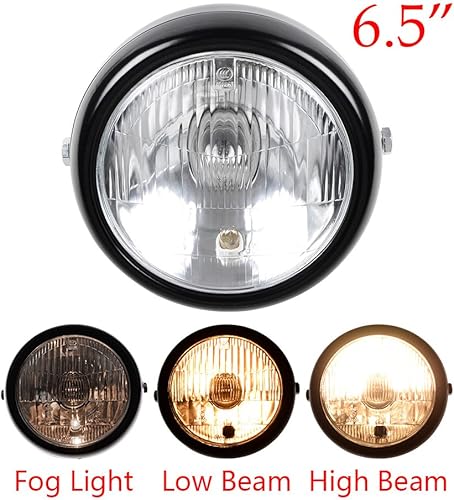 Miniatura 5 de Astra Depot Conjunto de faros delanteros retro de motocicleta de 6.5 pulgadas + soporte negro de 1.378in-1.693in, Cafe Racer Bobber Chopper Cruiser