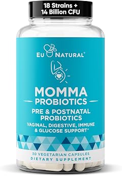 Momma Prenatal Probiotics Mom & Baby - Gut and Digestive Postpartum, Nursing, Morning Sickness Pregnancy Relief - 18 Clinically Proven Strains, 14 Billion CFU, Prebiotic - 30 Mini Vegan Capsules