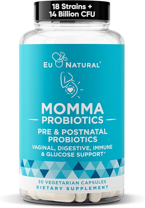 Momma Prenatal Probiotics Mom & Baby - Gut and Digestive Postpartum, Nursing, Morning Sickness Pregnancy Relief - 18 Clinically Proven Strains, 14 Billion CFU, Prebiotic - 30 Mini Vegan Capsules