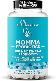 Momma Prenatal Probiotics Mom & Baby - Gut and Digestive Postpartum, Nursing, Morning Sickness Pregnancy Relief - 18 Clinically Proven Strains, 14 Billion CFU, Prebiotic - 30 Mini Vegan Capsules