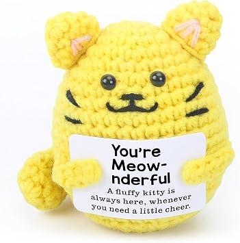 atimier Handmade Cute & Funny Crochet Cat - Inspirational & Colleague Gifts for Women | Positive Animal Decor | Valentines Day, Birthday Stocking Stuffers