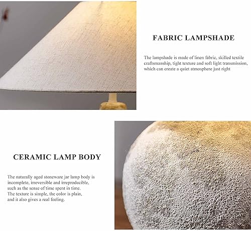 Miniatura 3 de JITEM Lámpara de Mesa Southwest - Lámpara de mesa rústica de 17.7 pulgadas de alto, lámpara de noche de globo de cerámica de tela blanca, lámpara de