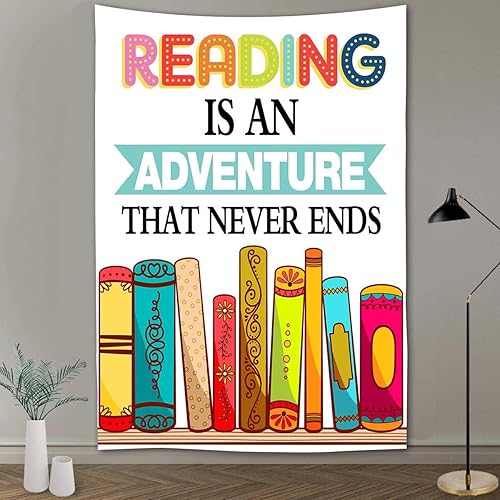 Miniatura 1 de FEASRT Tapiz de lectura, libros coloridos que leen es una aventura que nunca termina, decoración artística para colgar en la pared, 40 x 60
