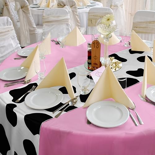 Miniatura 6 de Oudain Juego de 20 manteles redondos color rosa de 84 pulgadas, camino de mesa de vaca de 12 x 108 pulgadas, fundas de plástico desechables,