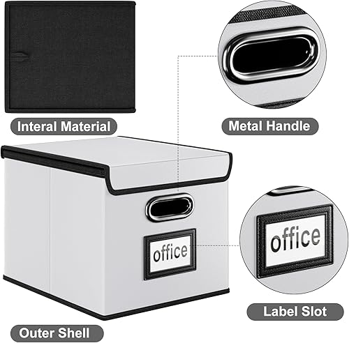 Miniatura 3 de Huolewa Caja organizadora de archivos mejorada con tapa, plegable de piel sintética para colgar carpetas de archivos con portaobjetos de plástico,