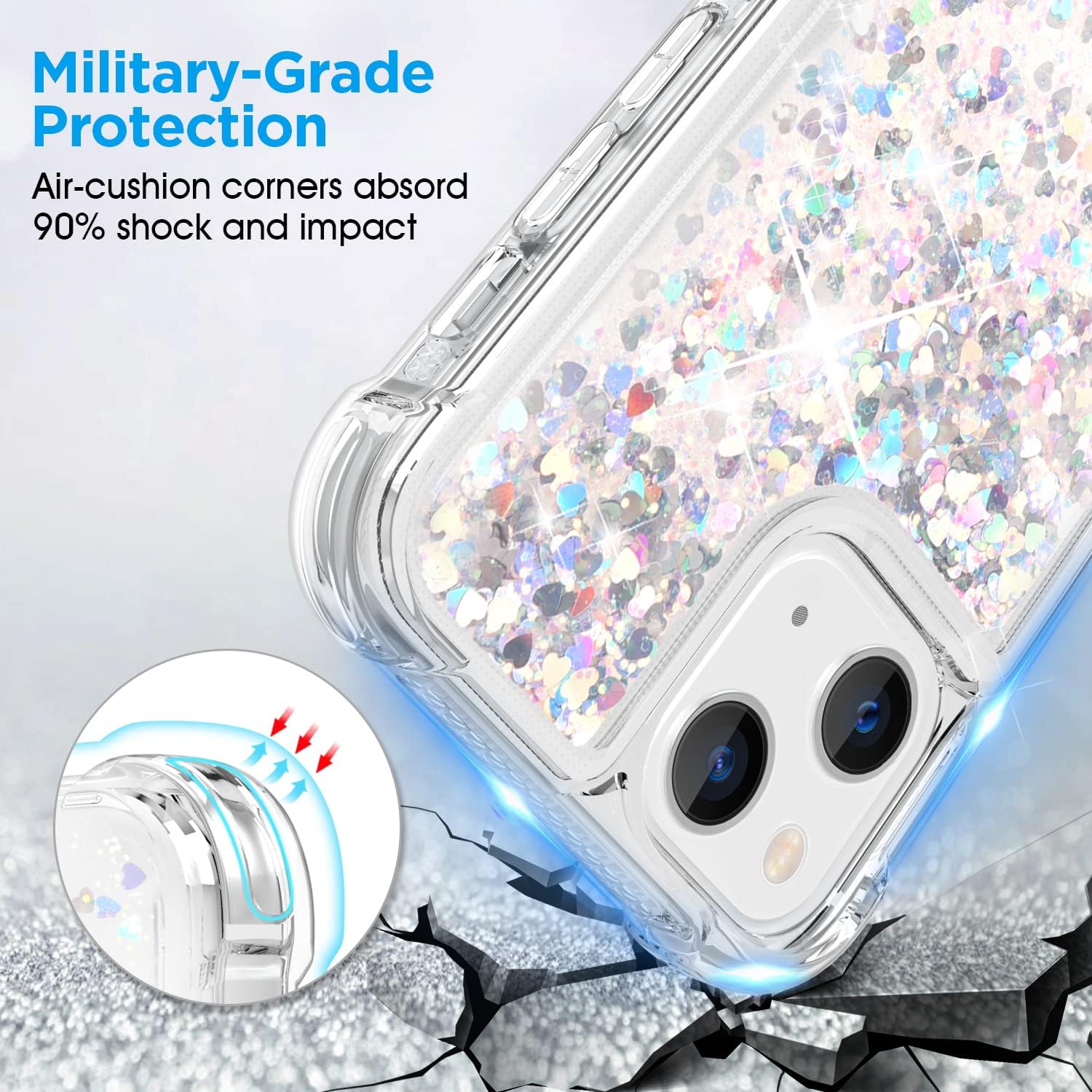ANSHOW for iPhone 15 Plus Case Glitter, Shockproof Clear TPU iPhone 15 Plus Phone Case with 2 Screen Protectors, Bling Silver Glitters iPhone 15 Plus Case for Women - Image 4
