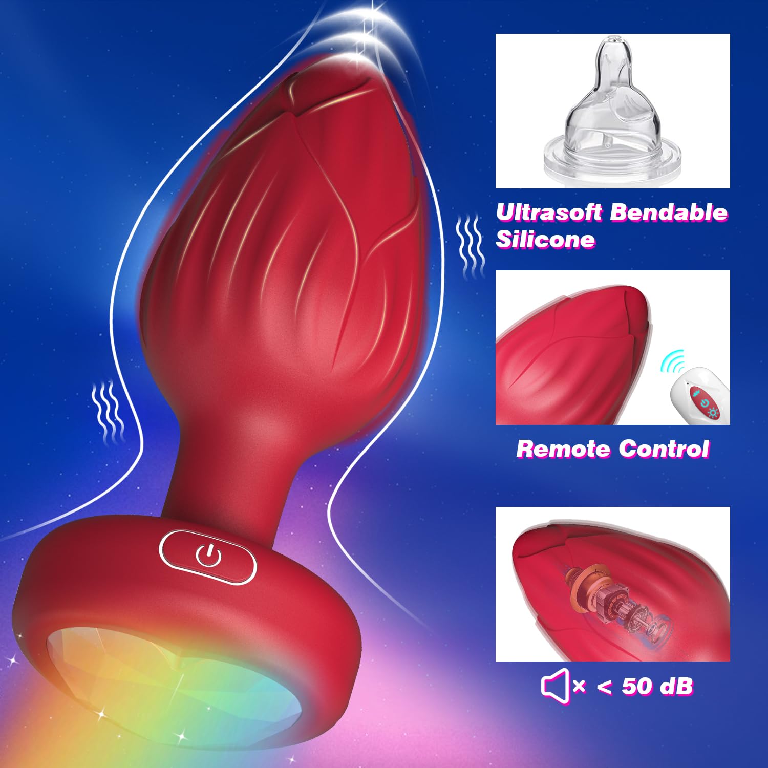 Anal Plug Vibrator Couples Sex Toys for Women, Light Up Vibrating Butt Plug with 10 Vibrations Adult Toys, Women Rose Sex Toys Anal Vibrators: Red