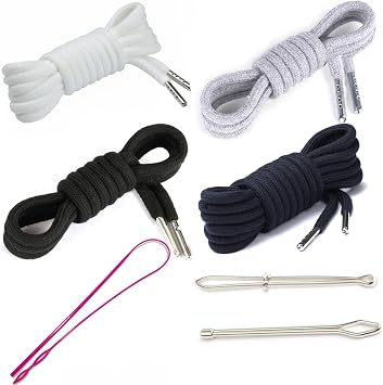 4 Pieces 53 Inches Drawstring Cords Replacement Drawstrings with Easy Threader for Sweatpants Shorts Pants Hoodies. Black, White, Grey, Dark Blue