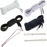 Anjpuy 4 Pieces 53 Inche's Drawstring Cords Replacement Drawstrings with Easy Threader for Sweatpants Shorts Pants Hoodies. (Black, White, Grey, Dark Blue)