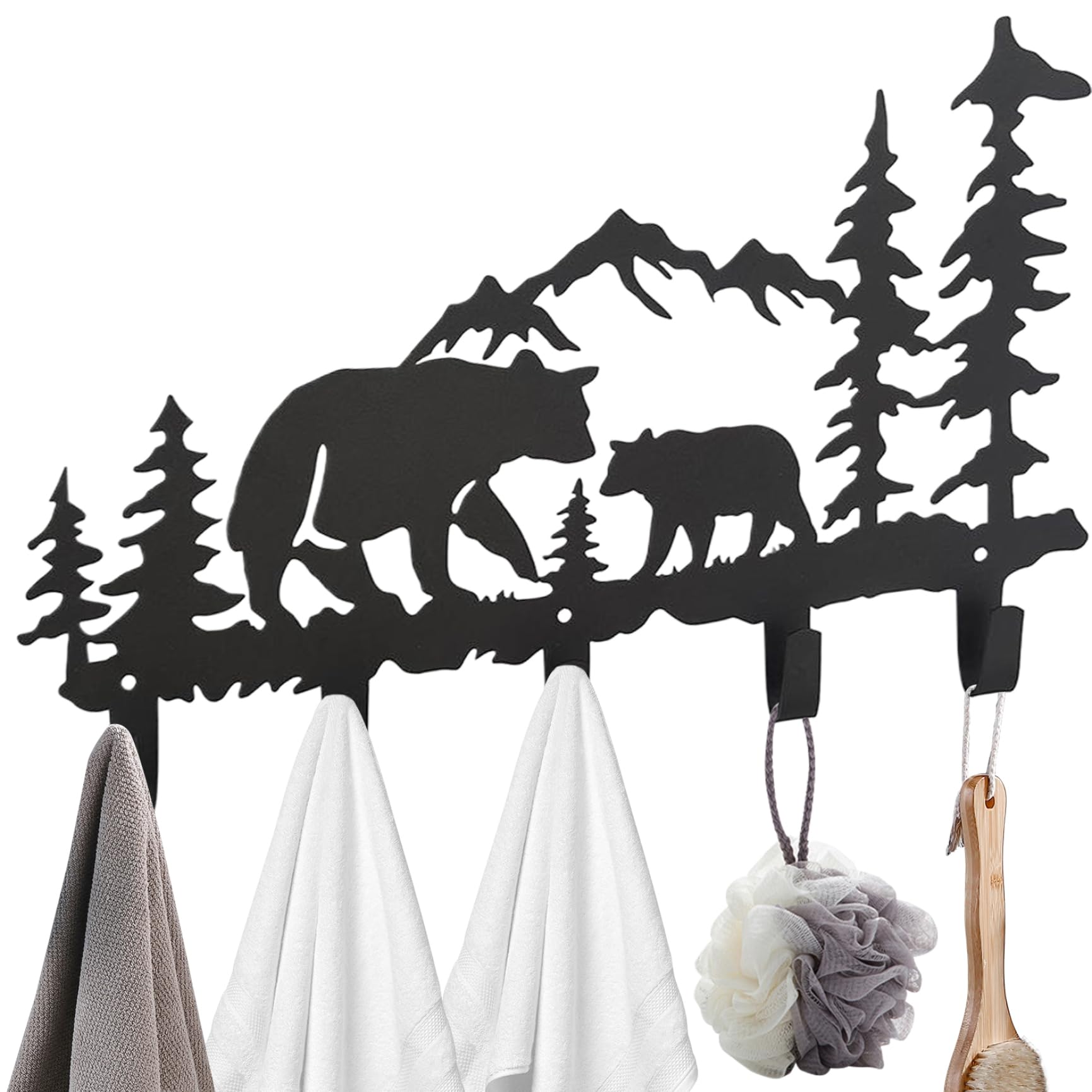 Décoration d'intérieur douce en fer : patère ours sculptée 16x10" au fini mat premium