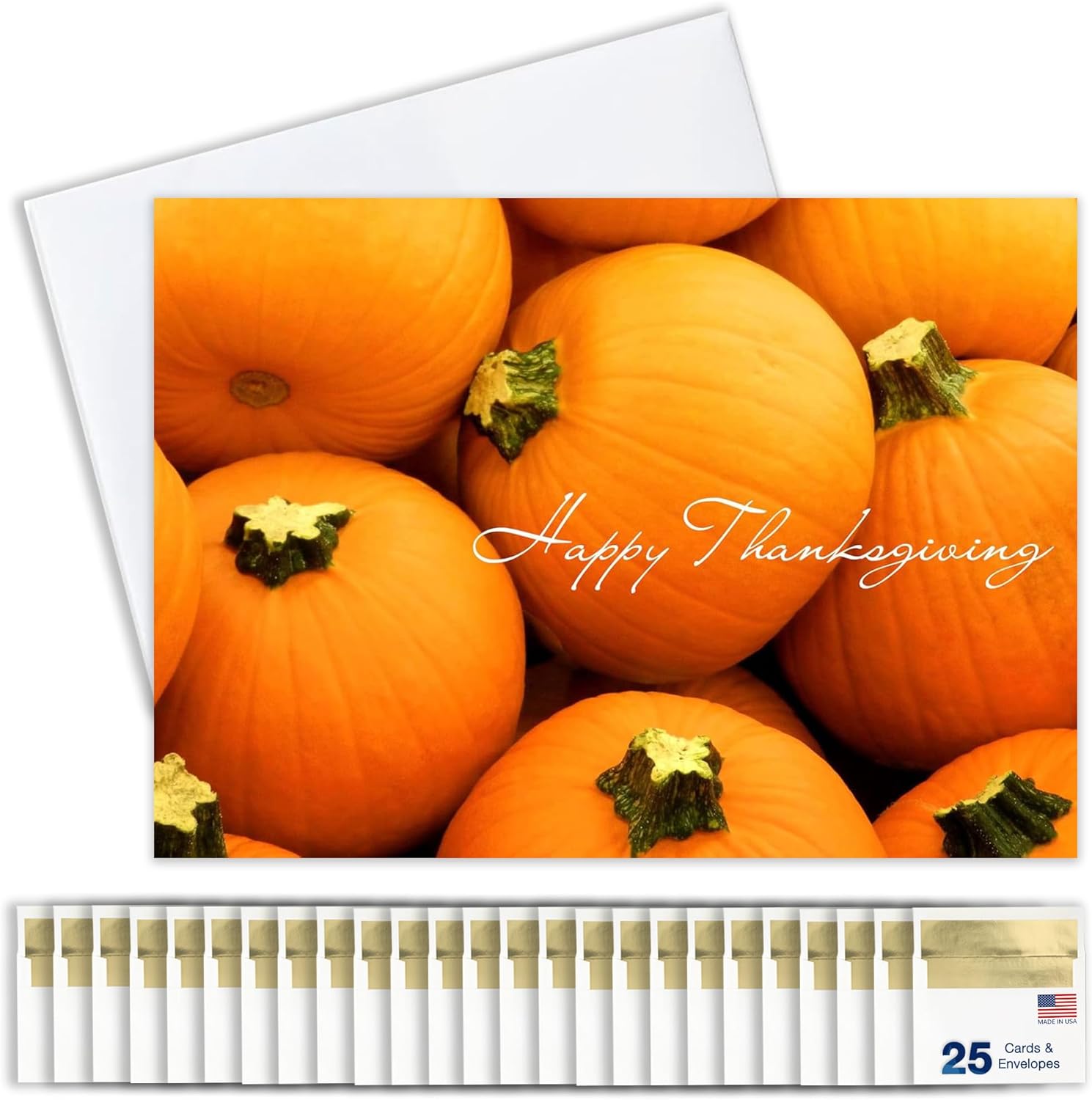 Thanksgiving Cards for Business & Family (Pumpkins) Greeting Card Set Pack of 25 Thanksgiving Cards with Envelopes (5x7 inch - A7) Great for Office, Work, Employees & Clients TH1504