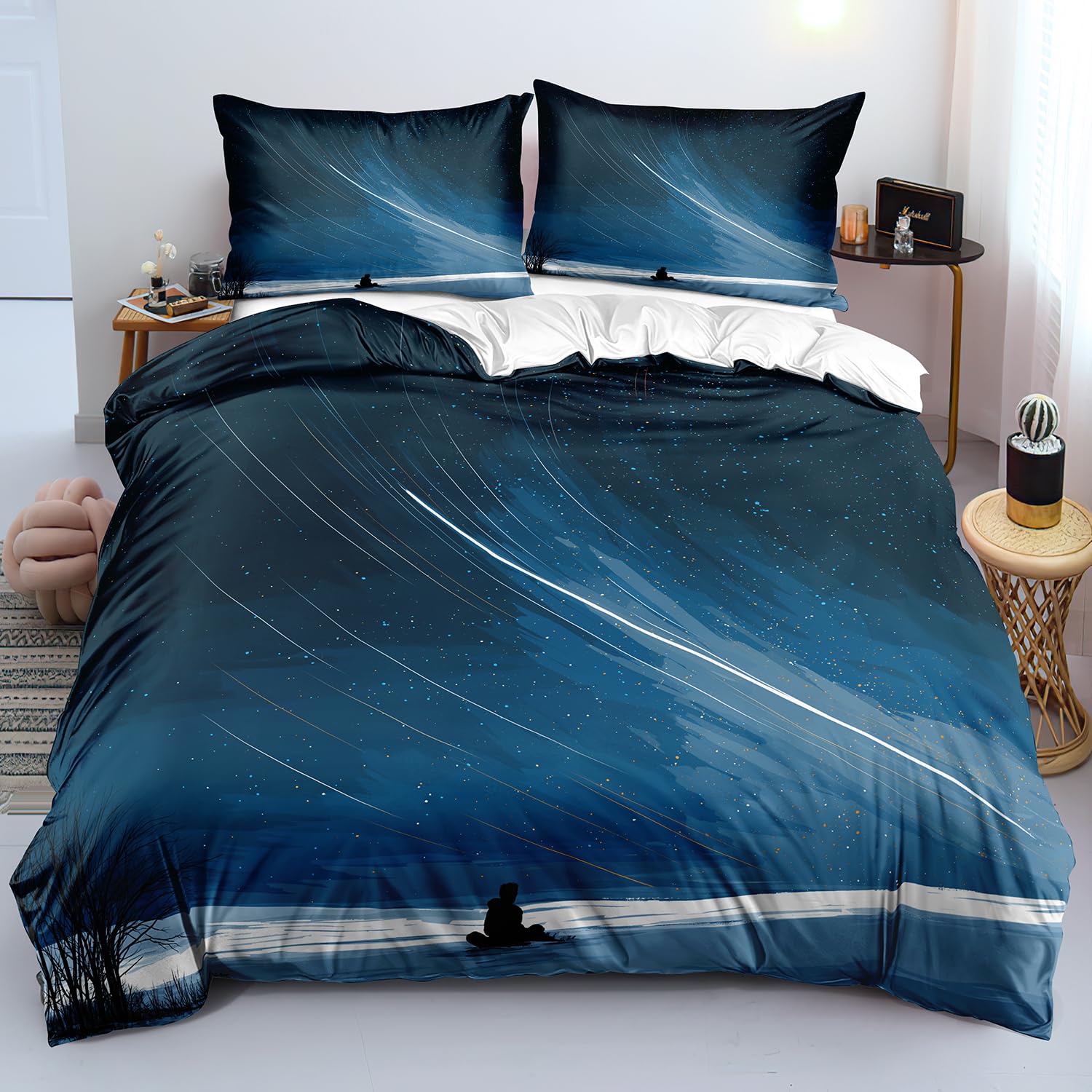 Parure de lit Aurore Boréale avec housse de couette imprimé météore bleu pour chambre d'enfant