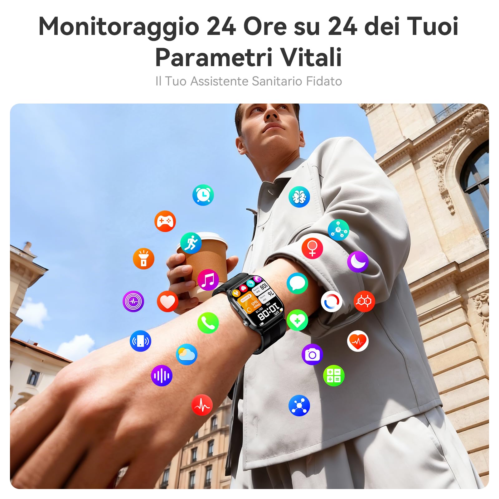 Smartwatch con Pompa Aria con Pressione Sanguigna ECG S101 | 2,06" AMOLED Display, 24/7 Monitor Frequenza Cardiaca Sonno SpO₂ Temperatura HRV e Stress per Uomo Donna