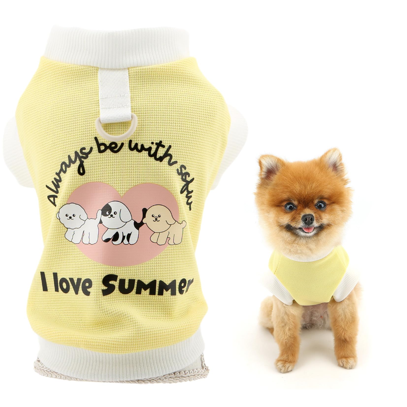 SMALLLEE_LUCKY_STORE Knitted Waffle Dog T-Shirt for Extra Small and Small Dog Pet Pullover with Cute Doggie Printed Puppy Stretchable Spring Summer Shirt Chihuahua Yorkie Cat Clothes, Yellow, S