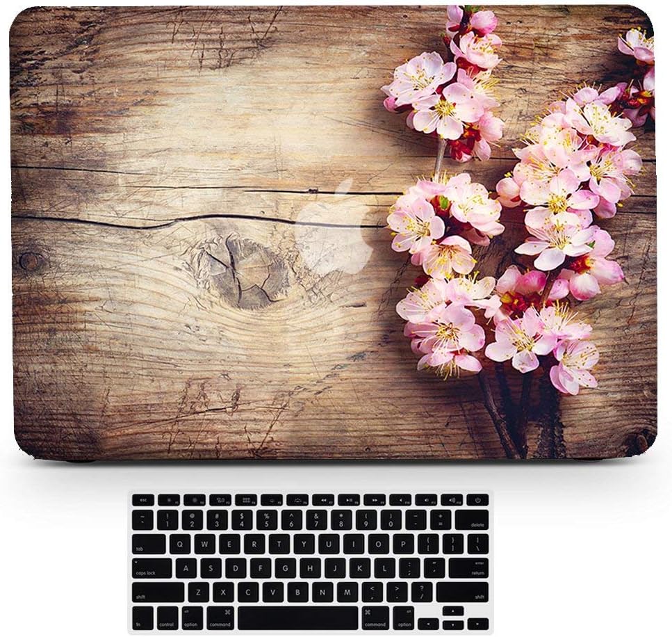MacBook Air 13 A1932 with Retina Touch ID Wood Grain Pink Cherry Blossom Flower Floral Paint Hard Rubberized Shell Bottom Case Keyboard Cover for MacBook Air 13 Late 2018 Years