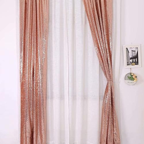 GFCC Cortinas de fondo de lentejuelas color oro rosa con purpurina, 2 paneles de 2 x 8 pies, 2 piezas para fiestas, bodas, eventos, decoración de