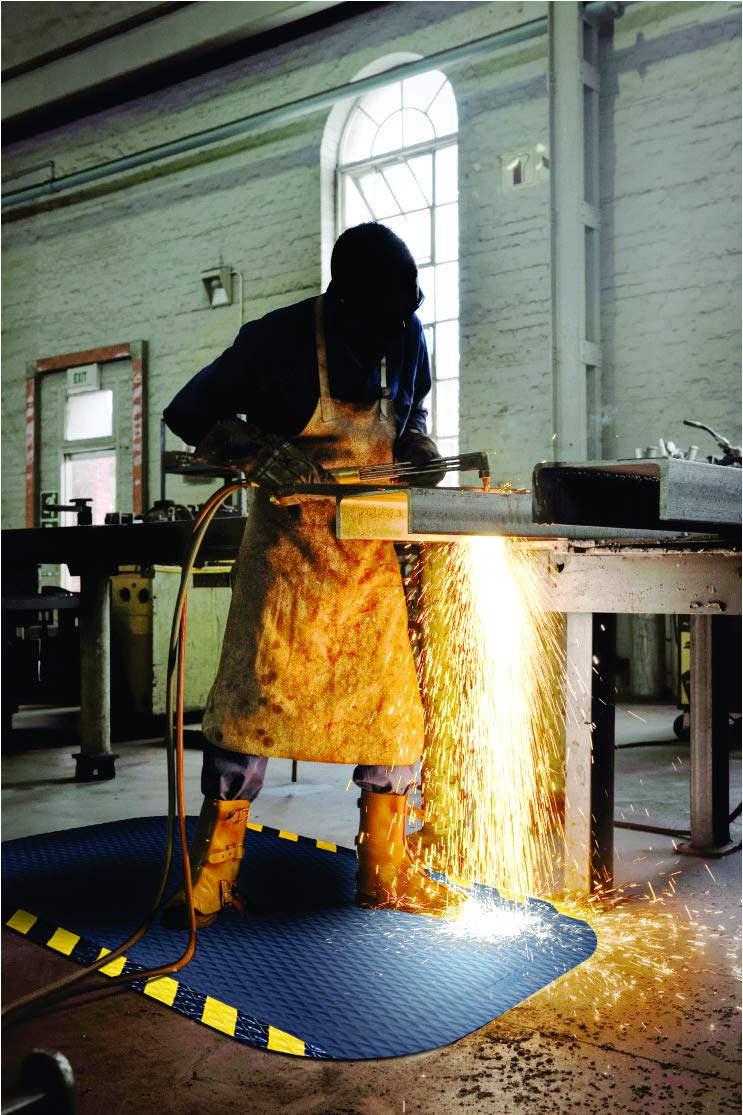 M+A Matting Hog Heaven Industrial-Grade Anti-Fatigue Mat | OSHA Yellow Striped Border | Welding Safe, Slip Resistant, Grease/Oil Proof, Ergonomic 5/8-inch Mat (Black, 3' x 12')