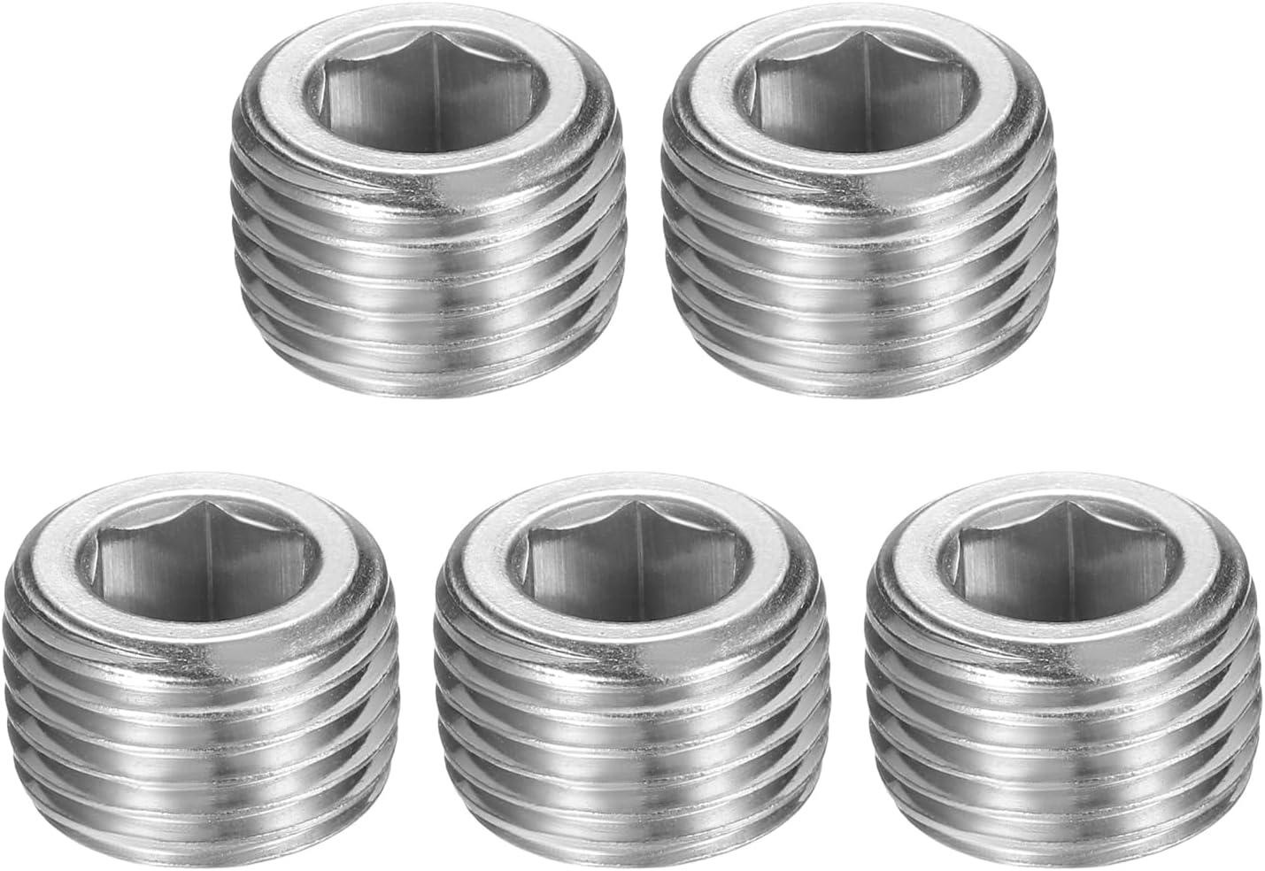 PATIKIL 5 Pcs 304 Stainless Steel Pipe Plug M16 x 1.5 Male Internal Hex Thread Socket Pipe Plug Hex Countersunk Pipe Fitting for Sealing Water Oil Gas Pipeline, Silver