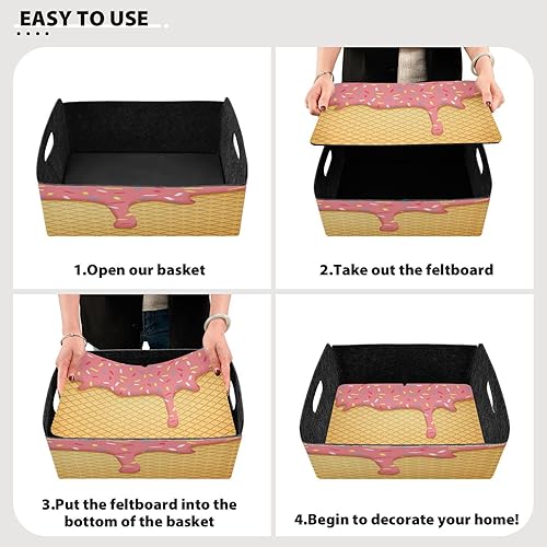 Miniatura 3 de Kigai Cesta de almacenamiento de cono de helado, contenedores de almacenamiento plegables abiertos con doble asa, cajas de almacenamiento de fieltro