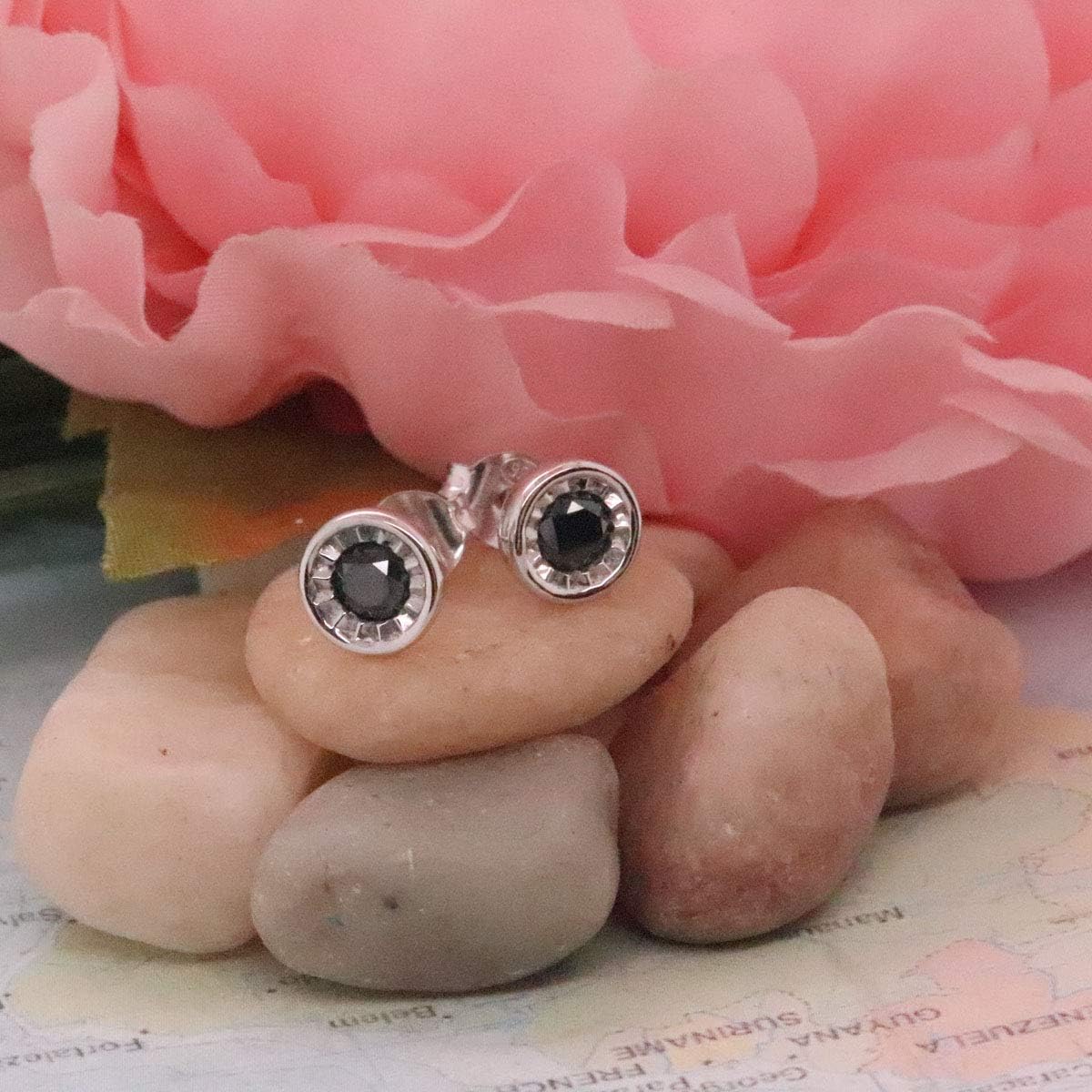 Dazzlingrock Collection Valentine's Day Gift 1.00 Carat Round Black Diamond Ladies Bezel Stud Earrings, Sterling Silver - Image 3