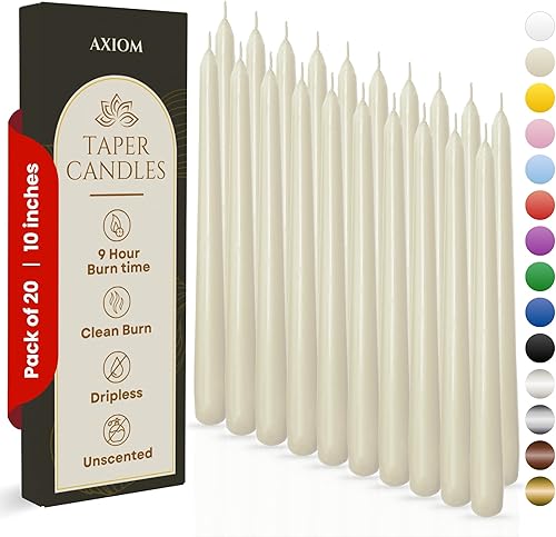 Miniatura 136 de Axiom Candles Velas altas sin goteo de 10 pulgadas sin perfume y sin humo, 9 horas de tiempo de combustión, velas cónicas para el hogar, cenas