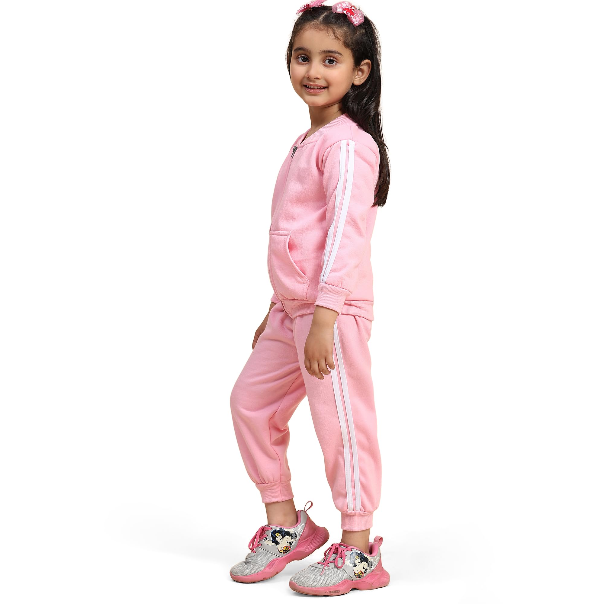 Ameeha Kids Winter Wear Strip Track suit for Boys & Girls (4 Years-5 Years, Pink) 4