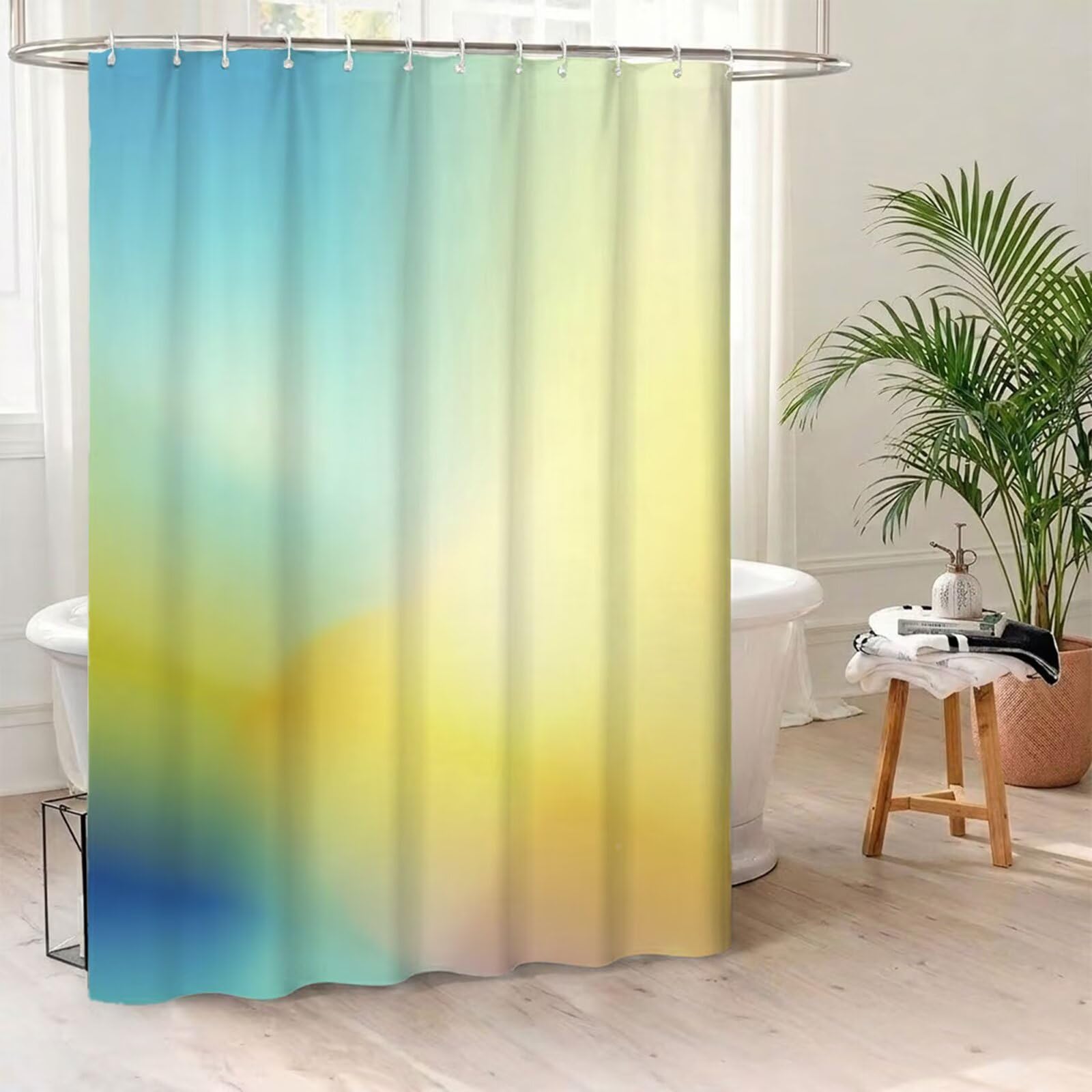 Rideau de Douche 180x220 cm - Tissu Polyester Imperméable Anti-Moisissure - 12 Anneaux Inclus - Ourlet Lesté pour Stabilité - Lavable en Machine - Idéal de Baignoire et Douche - Jaune & Bleu Y1#528