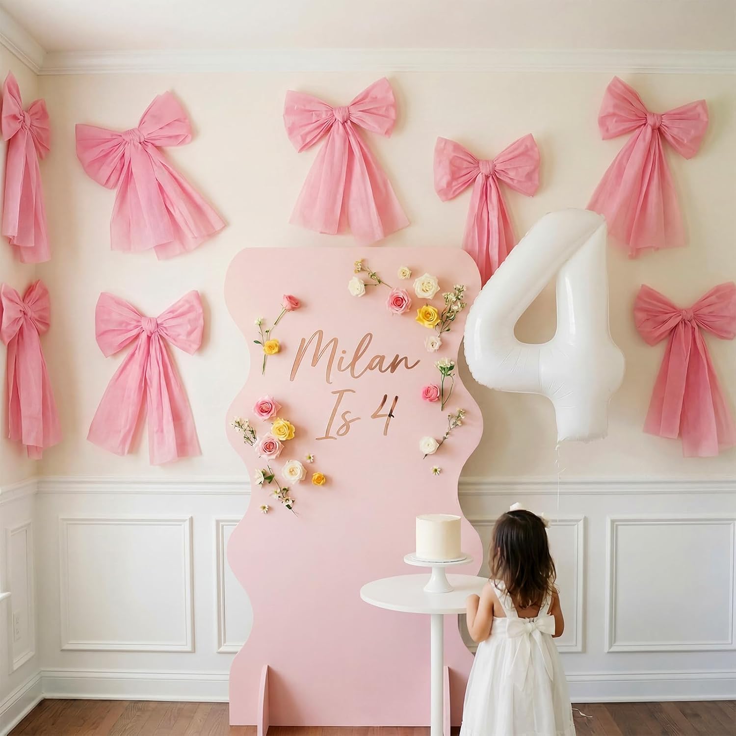 Janinka 8 Pcs Pink Bow Decor, Giant Pink Bow Coquette Decorations, 31 x 20 Inch Pre-Tied Bows Decor for Wedding Birthday Backdrop Bridal Shower Bachelorette Party Supplies, Room Bedroom Decorations