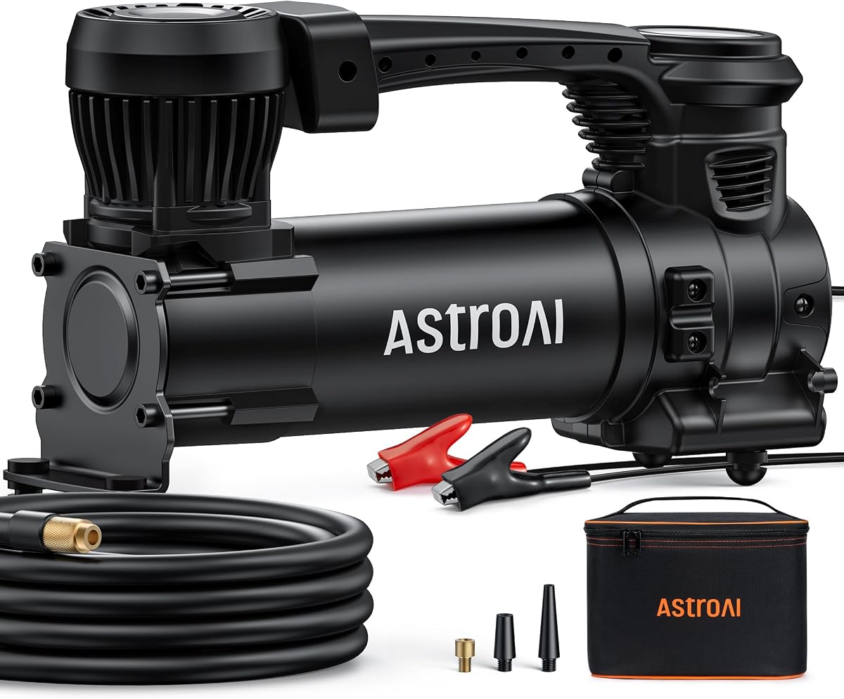 T3 Heavy-Duty Air Compressor 12V Portable Offroad Air Compressor with 1.97CFM, 120PSI Tire Pump with Alligator Clips, LED Light for Pickups,Trucks, SUVs, RVs Cars for Up to 33 Inch Tires