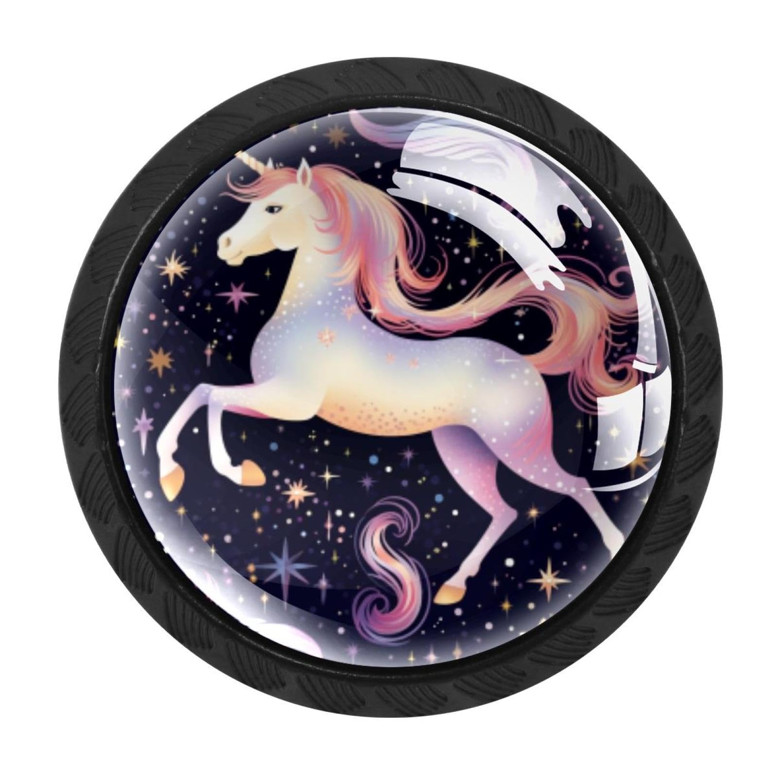 Chenzzzz Multicolored 03 4 Pieces Starry Unicorn Drawer Knobs, 35Mm Black Cabinet Knobs, Drawer Pulls And Knobs, Dresser Drawer Knobs, Cabinet Hardware Kitchen Cabinet Knobs