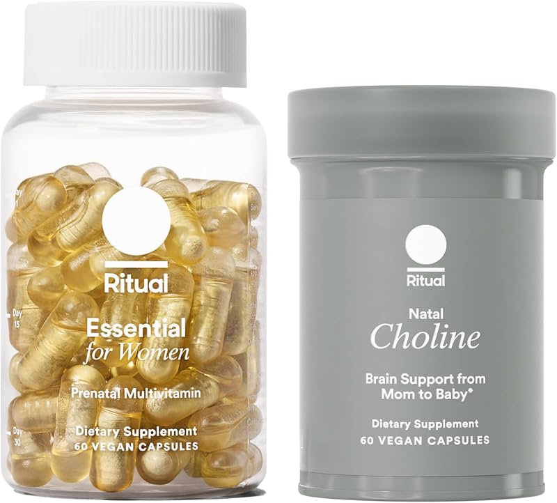 Mom-to-Baby Set with Prenatal Vitamins and Natal Choline Supplements, Supports Pregnancy, Baby's Cognitive Function, Fetal Brain Development, 30 Day Supply