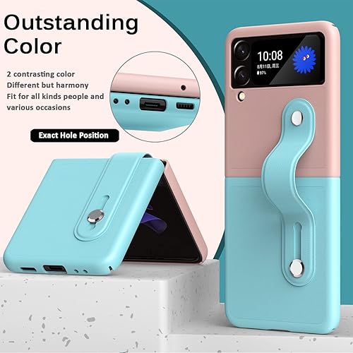 Miniatura 7 de Miimall Funda compatible con Samsung Galaxy Z Flip 3 con correa + soporte, funda plegable ultrafina y ligera, pulsera expansiva gratuita con funda