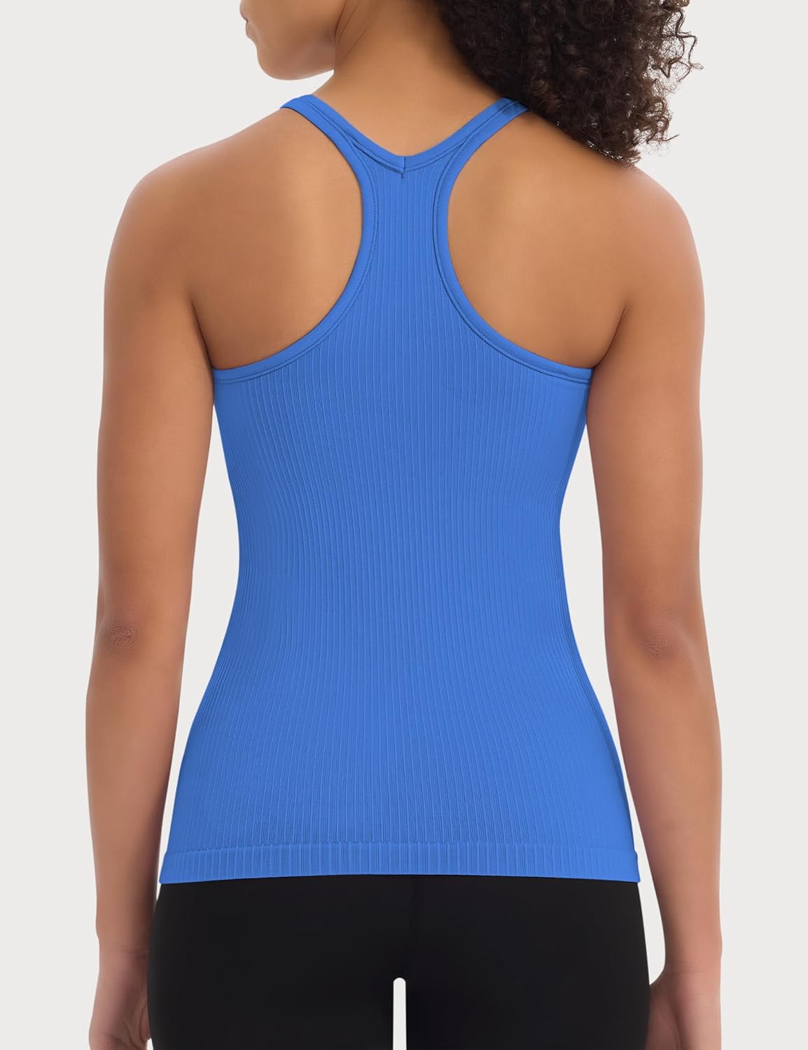3 Pack Workout Tank Tops for Women with Built in Bra Ribbed Seamless Racerback Athletic Running Gym Yoga Tops