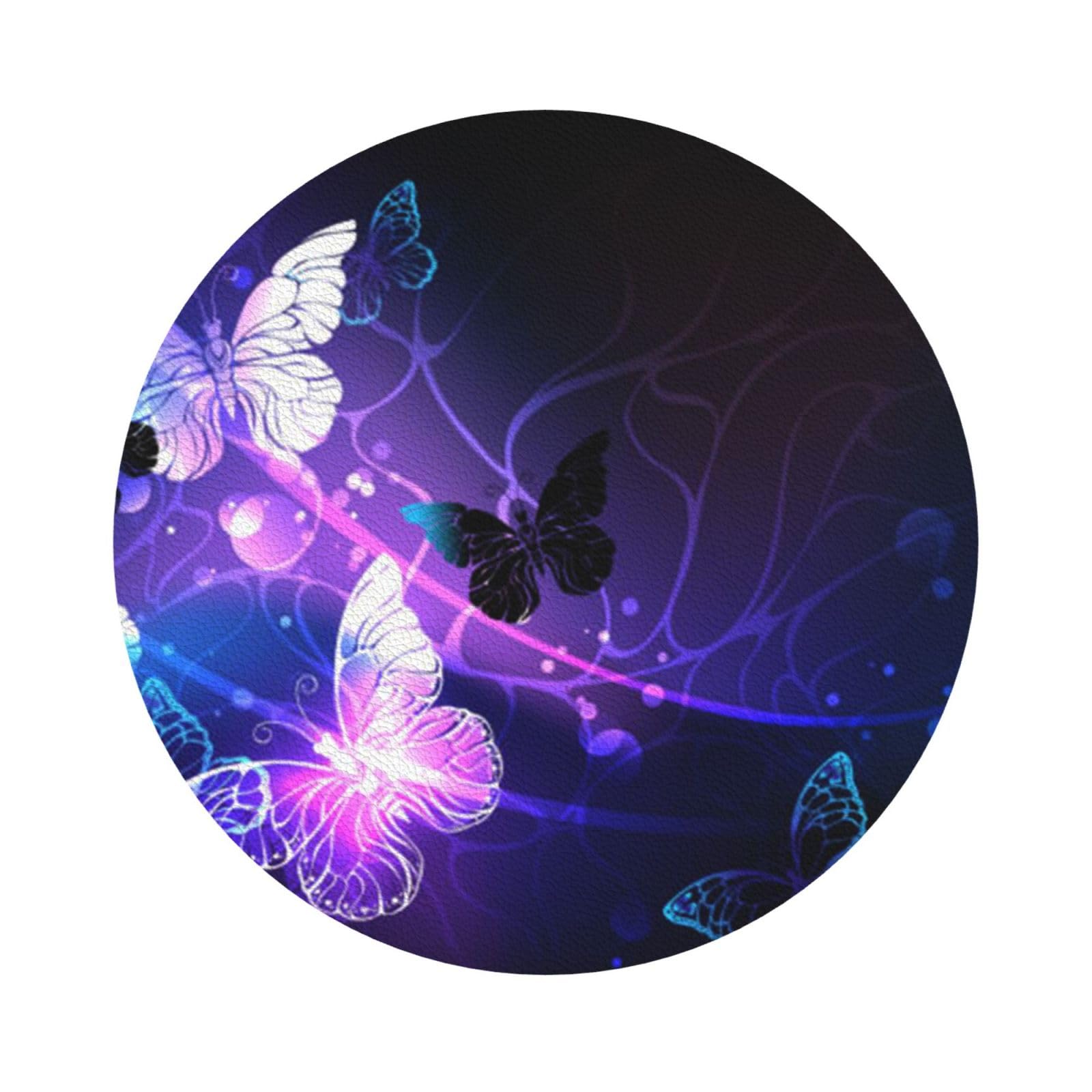 Beautiful glowing butterfly PU Leather Coasters Set of 6 Round Drink Coasters