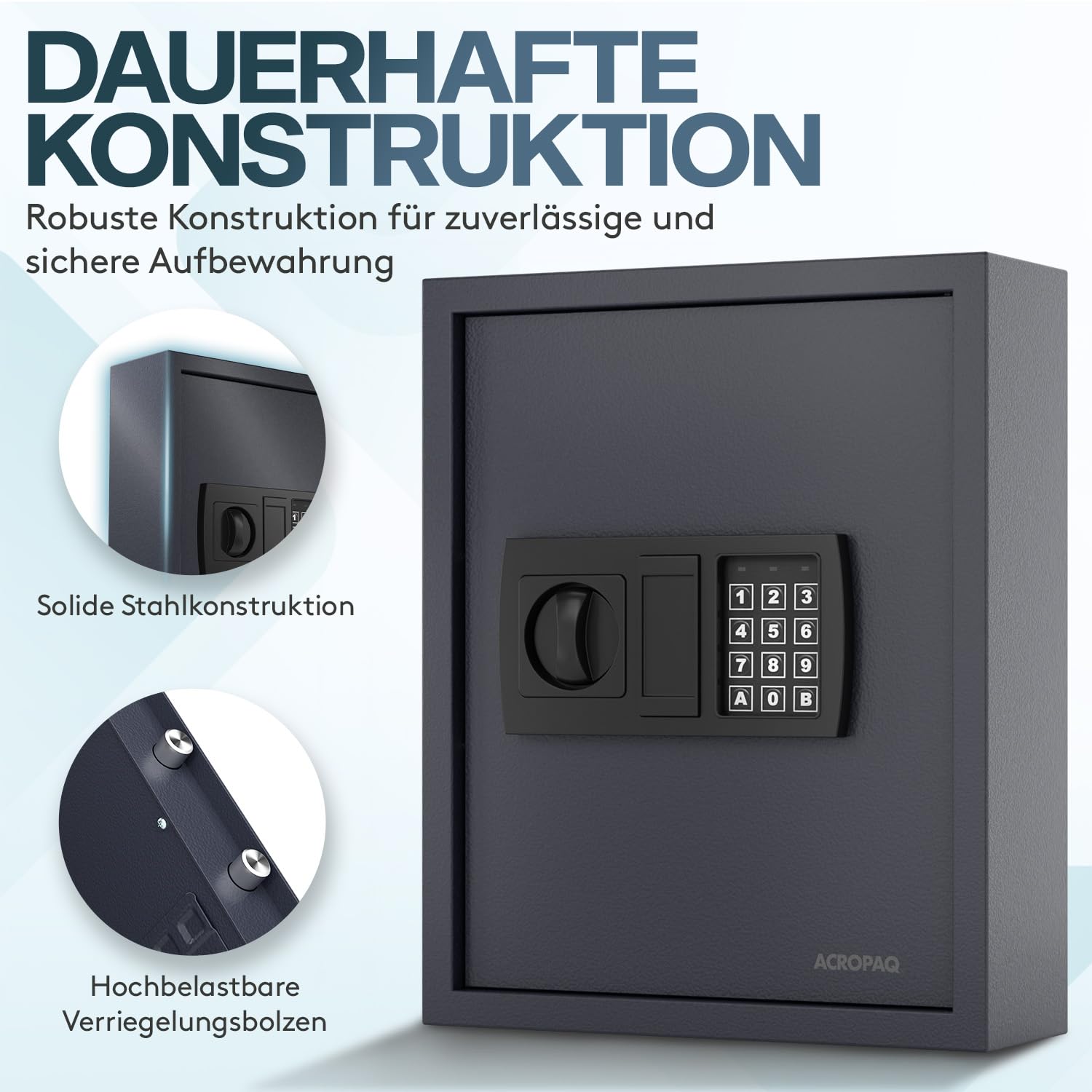 ACROPAQ Schlüsselschrank mit Zahlencode - Für bis zu 48 Schlüssel, Inkl. 48 Anhänger, Mit elektronischer Sicherung, Schwarz - Schlüsselkasten groß, Schlüsselsafe mit Code, Schlüsseltresor