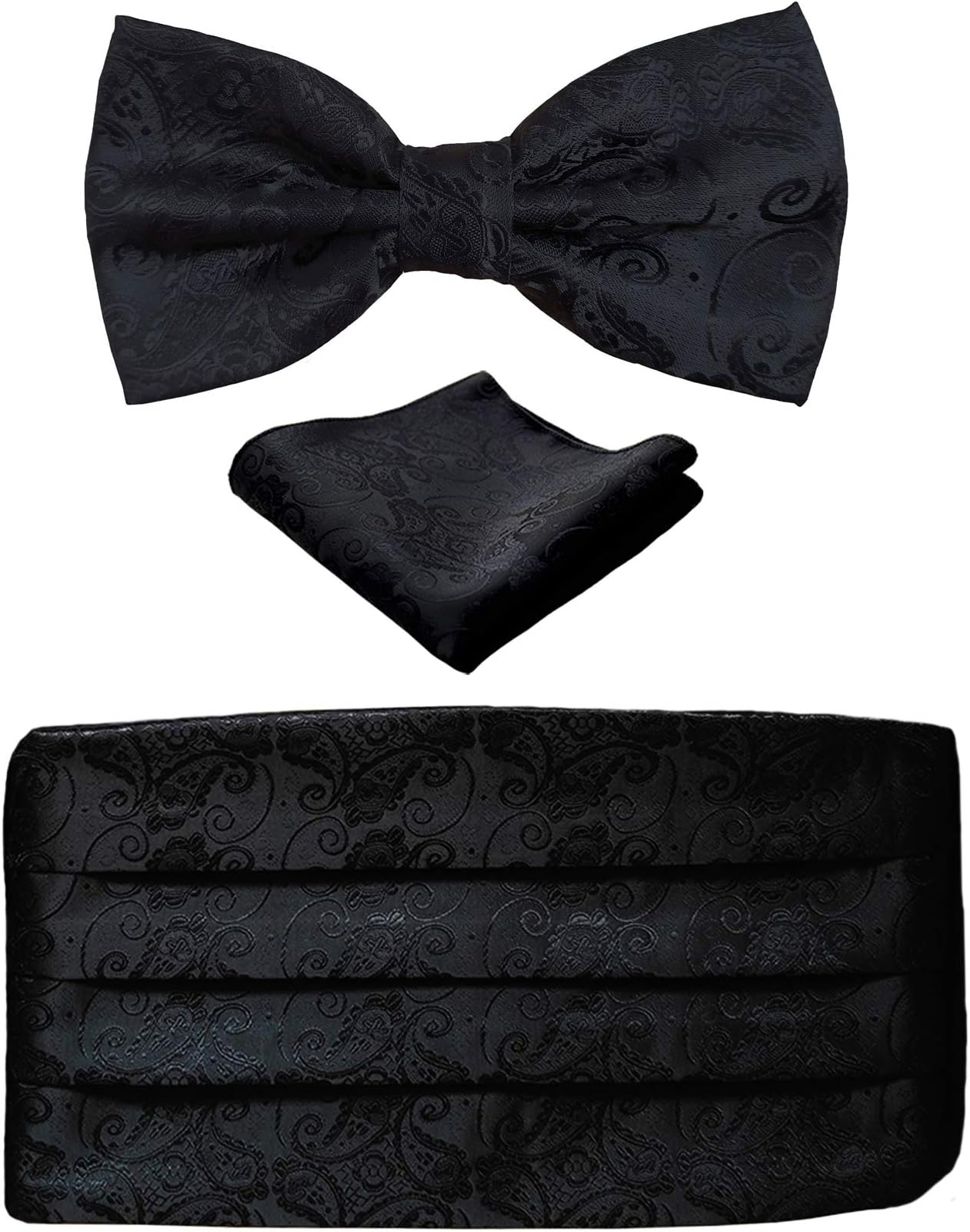 SimpoweMens Matching Paisley Pocket Square Bow Tie and Cummerbund Set