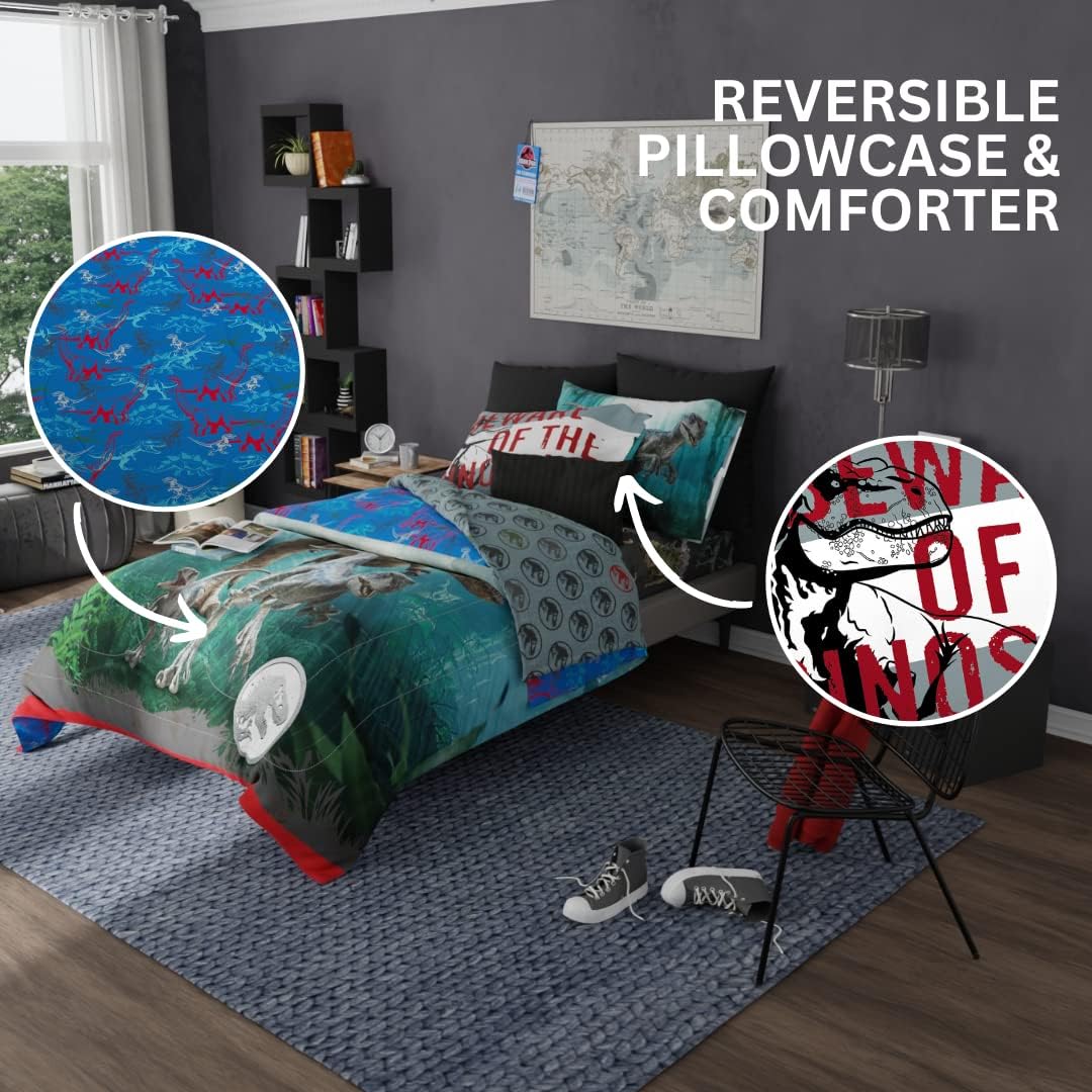 Franco Kids Bedding Super Soft Comforter and Sheet Set, 5 Piece Full Size, Jurassic World Dominion - Image 6